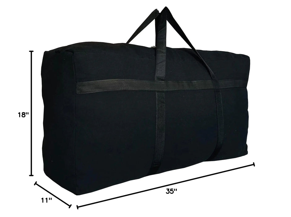 Extra Large Storage Duffle Bag with Zippers and Handles, Big Foldable Duffle Bag for Travel X-Large - 38" X 11.8" X 23" Black Canvas