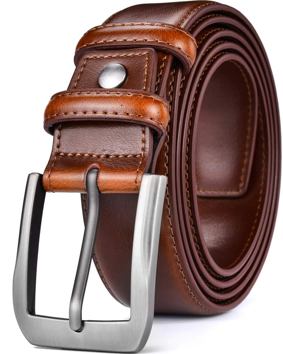 beltox fine Men’s Casual Leather Jeans Belts 1 1/2” Wide 4MM Thick Alloy Prong Buckle Work Dress Belt for Men Brown Belt With Silver Buckle 30-32