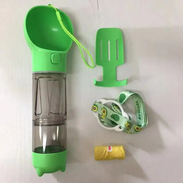 4 In 1 Portable Pet Water Bottle Food Feeder Drinker Poop