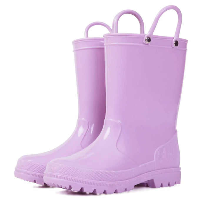 K KomForme Kids Girls & Boys Rain Boots with Easy-on Handles Waterproof Outdoors 3 Big Kid Lilac