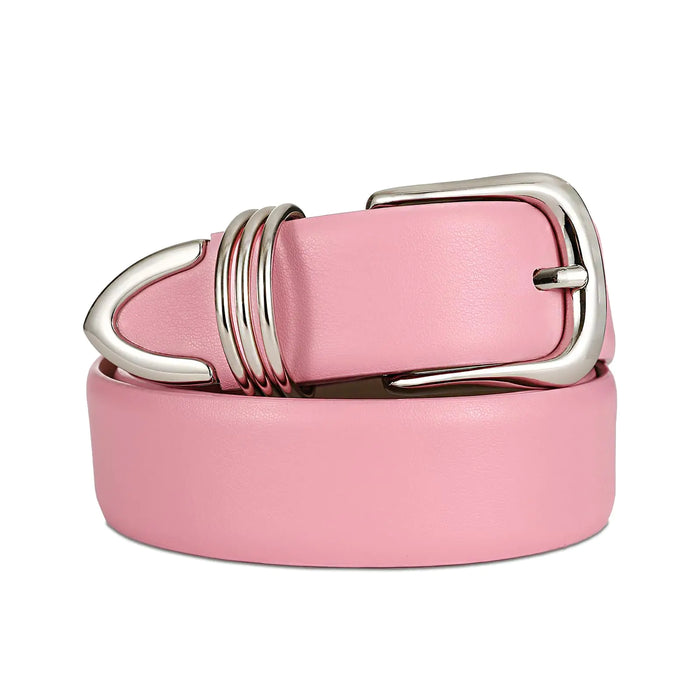 Women's Leather Belts with Gold Buckle Fashion Leather Waist Belt Elegant Ladies Belts for Jeans Dress & Casual Wear Pink+sliver S: Fit Waist Size 26"-32"