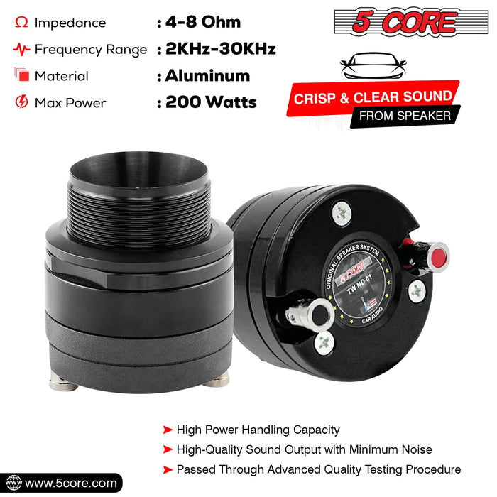 5 Core Super Tweeter 1" 200W Max 4Ohm Neodymium Magnet Titanium Bullet Speaker Horn