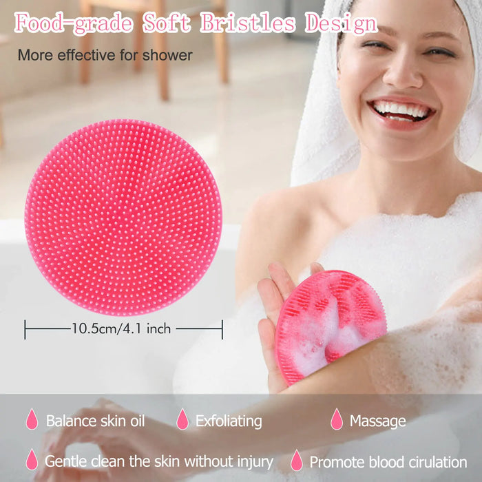 INNERNEED Food-grade Soft Silicone Body Scrubber Shower Brush Handheld Cleansing Skin Brush, Gentle Exfoliating and Lather Well (Pink) Pink