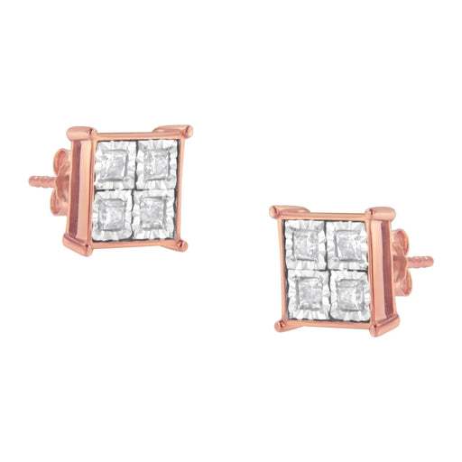 Rose Gold Plated Sterling Silver Diamond Composite Stud Earrings (3/4 cttw, J-K Color, I1-I2 Clarity) - ShopSwiftly