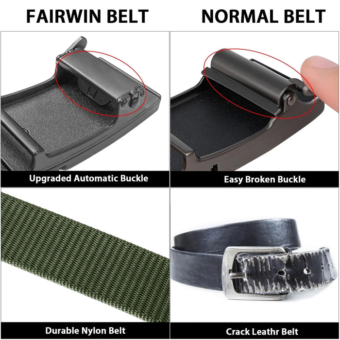 FAIRWIN Ratchet Belts Men Casual Golf Web Belt Jeans with Automatic Adjustable Buckle Tactical Nylon Mens Waist Belt Cloth Green M(37"-43"waist)