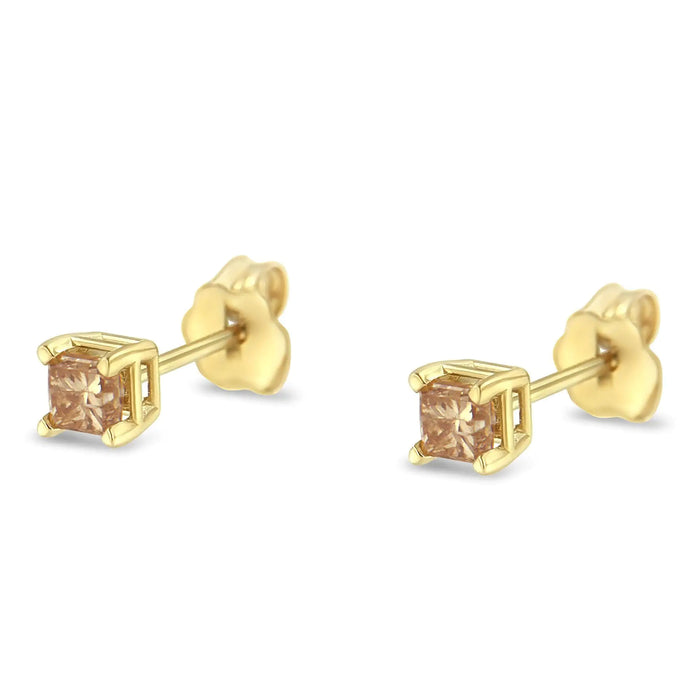 AGS Certified 14K Gold 4-Prong Set Princess-Cut Solitaire Diamond Push Back Stud Earrings (J-K Color, I1-I2 Clarity) - ShopSwiftly