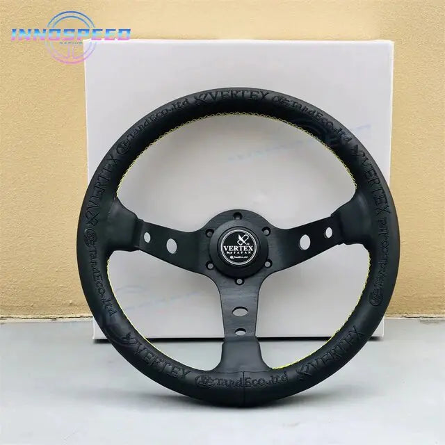 Universal Racing 13inch Vertex Leather Modified Performance Deep Dish Tuning Sport Steering Wheel