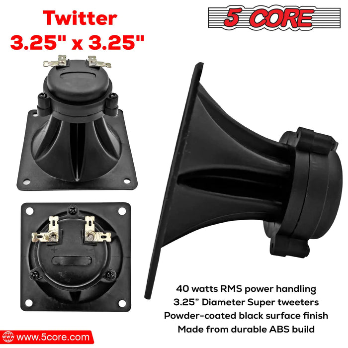 5Core Tweeter 3.25" x 3.25" 40W Component Square Driver Replacement Piezo Super Horn